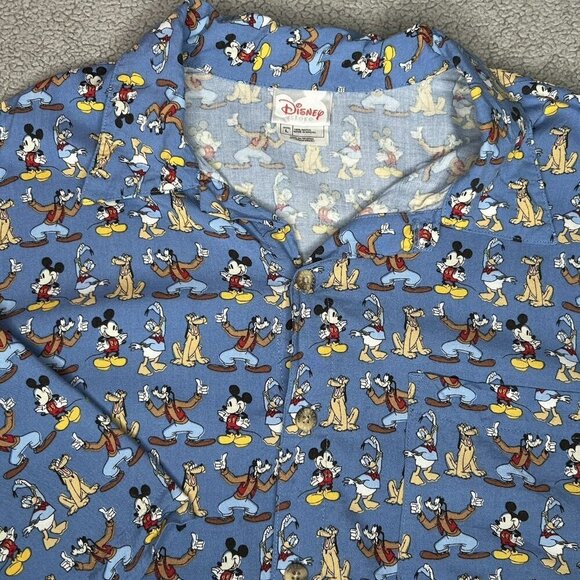 Disney Other - Vintage Disney Store Shirt Mens Large Blue Rayon Hawaiian Mickey Goofy Daffy L